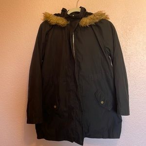 Black Faux Fur Lined rain jacket